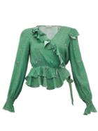 Matchesfashion.com Preen Line - Paloma Floral Print Crepe Wrap Top - Womens - Green Multi