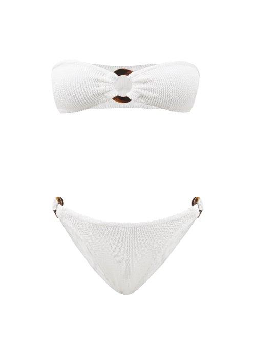 Ladies Beachwear Hunza G - Gloria High-leg Crinkle-jersey Bandeau Bikini - Womens - White
