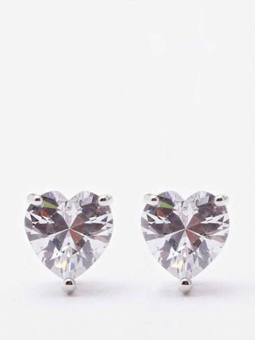 Fallon - Heart Crystal & Rhodium-plated Stud Earrings - Womens - Clear