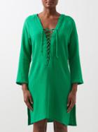 Albus Lumen - Hooded Drawstring-front Cotton-muslin Kaftan - Womens - Green