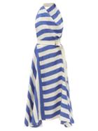Matchesfashion.com Zeus + Dione - Hellas Open-back Striped-twill Midi Dress - Womens - Blue White
