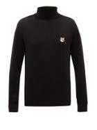 Matchesfashion.com Maison Kitsun - Logo Embroidered Roll Neck Wool Sweater - Mens - Black
