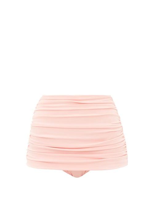 Matchesfashion.com Norma Kamali - Bill High Rise Ruched Bikini Briefs - Womens - Pink