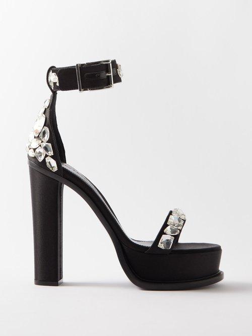 Alexander Mcqueen - 120 Crystal-embellished Satin Platform Sandals - Womens - Black Silver