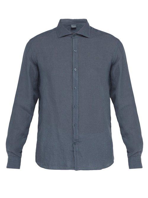 Matchesfashion.com Once Milano - Cutaway Collar Linen Shirt - Mens - Blue