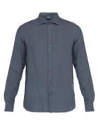 Matchesfashion.com Once Milano - Cutaway Collar Linen Shirt - Mens - Blue