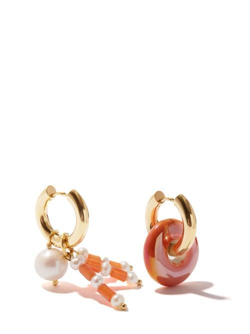 Ladies Jewellery Timeless Pearly - Mismatched Pearl & 24kt Gold-plated Earrings - Womens - Orange Multi