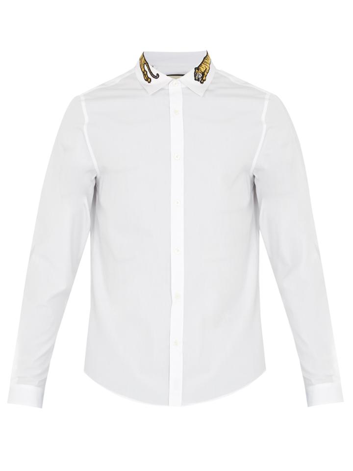 Gucci Embroidered Tiger Cotton-poplin Shirt