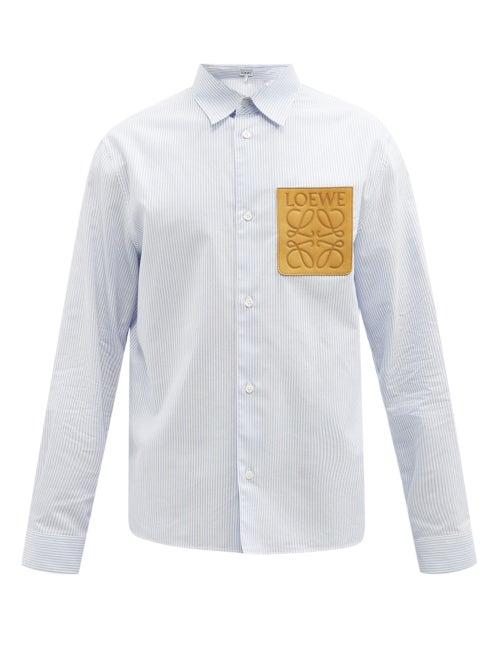 Mens Rtw Loewe - Anagram-pocket Striped Cotton Shirt - Mens - Blue