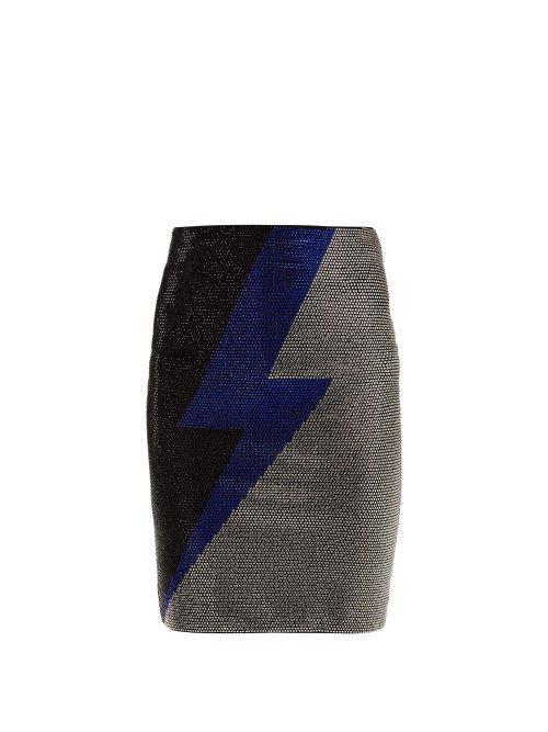 Matchesfashion.com Balmain - Lightning Bolt Crystal Embellished Mini Skirt - Womens - Black Multi