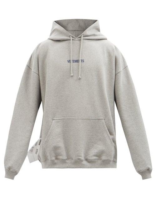 Vetements - Logo-print Cotton-blend Jersey Hooded Sweatshirt - Mens - Grey