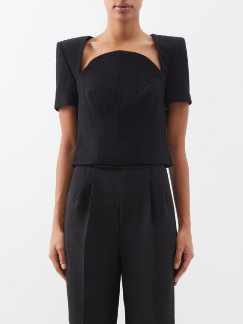 Roland Mouret - Structured-shoulder Wool-crepe Top - Womens - Black