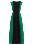 Matchesfashion.com Cefinn - Contrast Panel Tie Waist Voile Midi Dress - Womens - Green Multi
