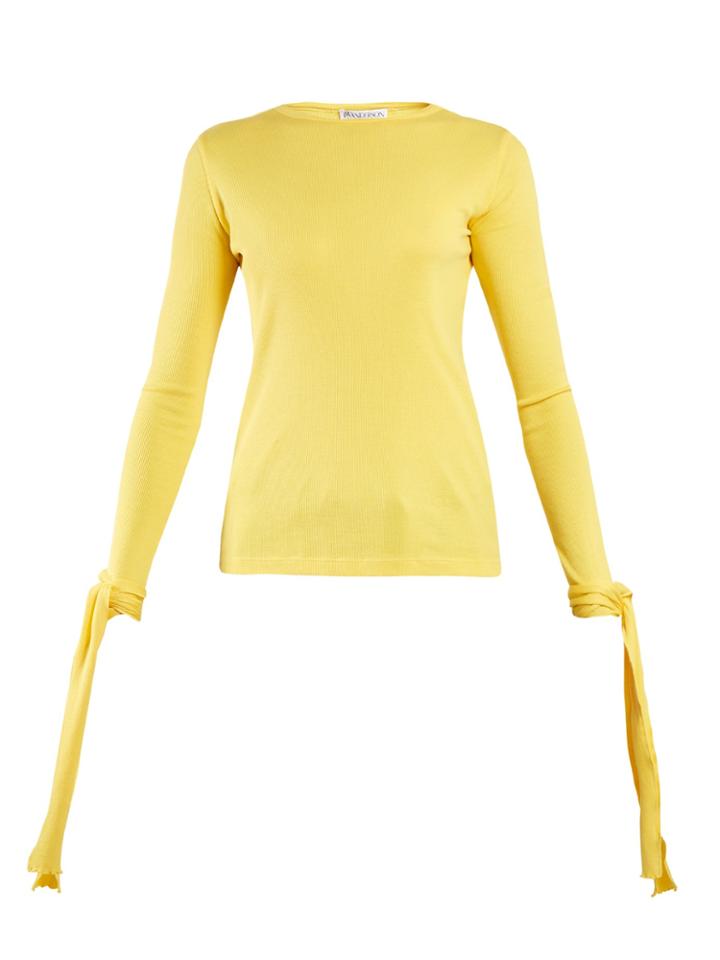 Jw Anderson Cuff-tie Ribbed-jersey Cotton Top