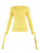 Jw Anderson Cuff-tie Ribbed-jersey Cotton Top