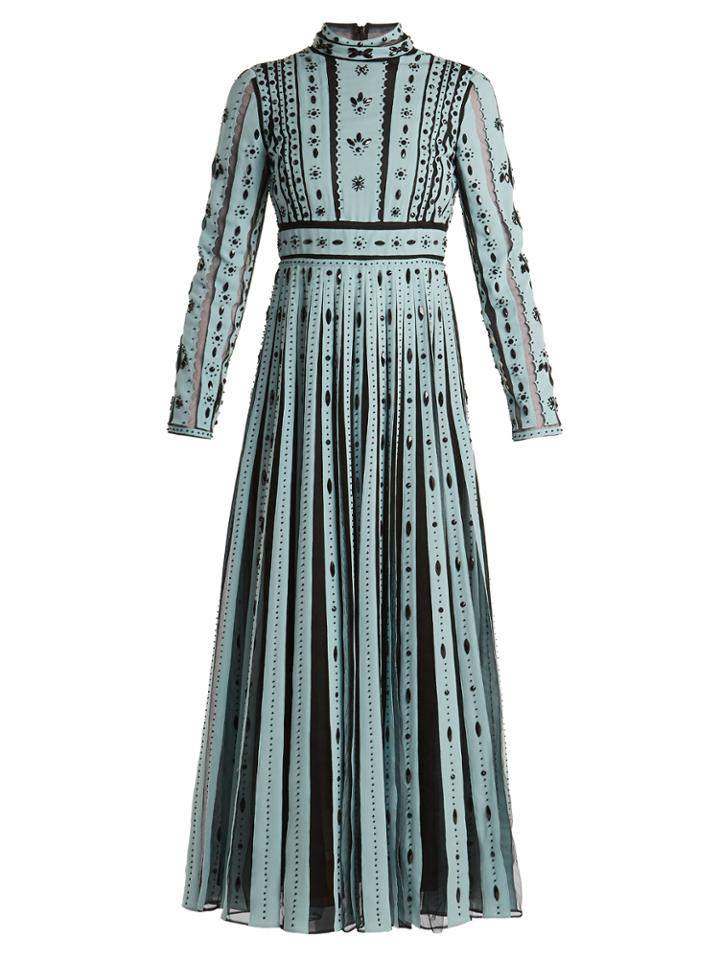 Valentino Bead-embellished Pleated Silk Dress
