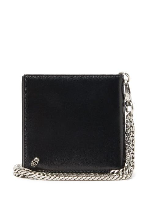 Matchesfashion.com Alexander Mcqueen - Skull-plaque Chain-strap Leather Bi-fold Wallet - Mens - Black