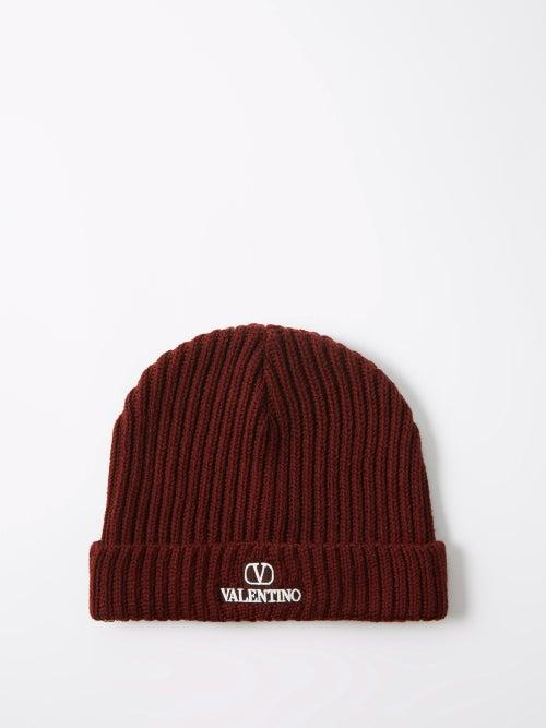 Valentino Garavani - Embroidered-logo Wool Beanie - Mens - Burgundy