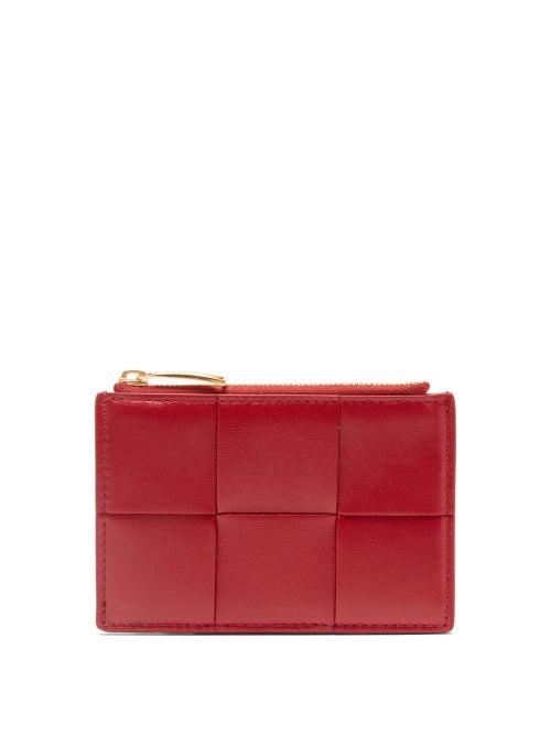 Bottega Veneta - Cassette Zipped Intrecciato-leather Cardholder - Womens - Dark Red