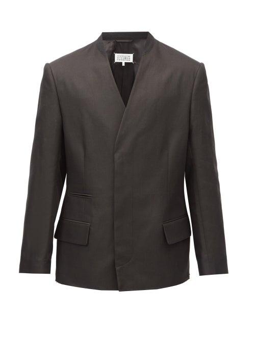 Matchesfashion.com Maison Margiela - Collarless Double-breasted Cotton-blend Blazer - Mens - Black