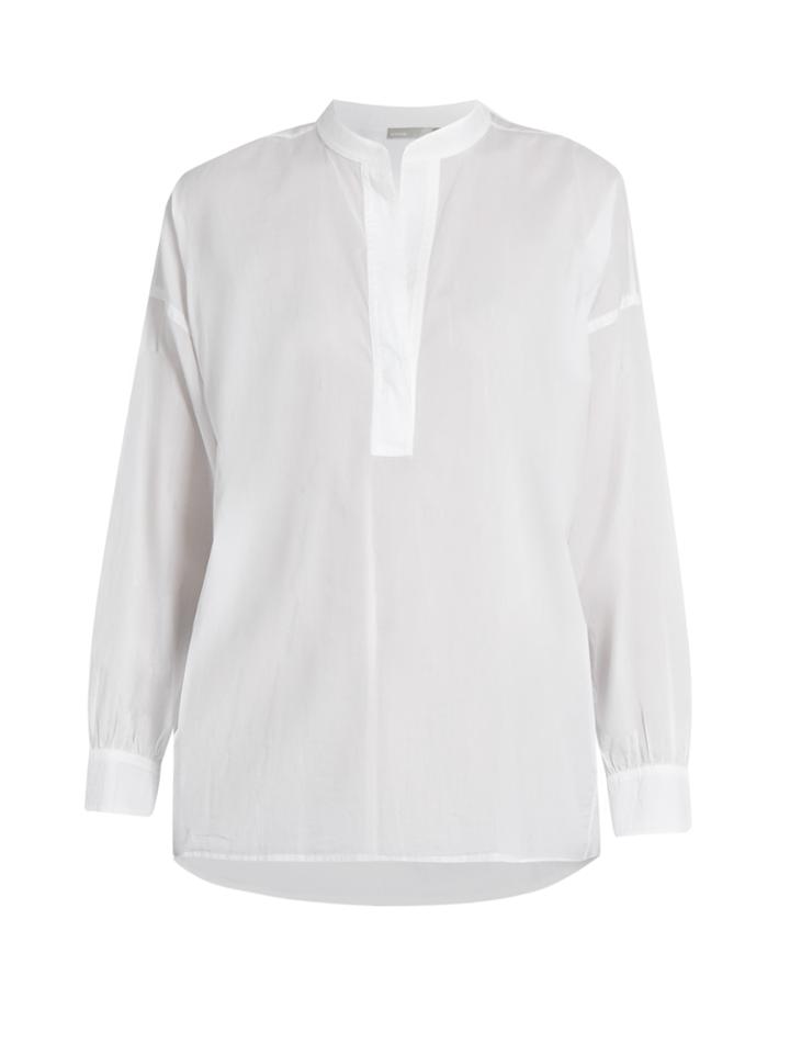 Vince Collarless Gathered-back Cotton Shirt