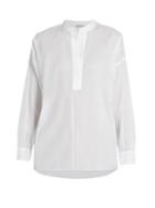 Vince Collarless Gathered-back Cotton Shirt