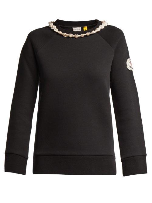 Matchesfashion.com 4 Moncler Simone Rocha - Faux Pearl Embellished Sweatshirt - Womens - Black