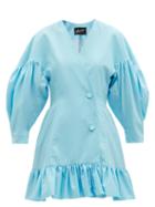 Matchesfashion.com Elzinga - Puff-sleeve Cotton-blend Mini Dress - Womens - Blue