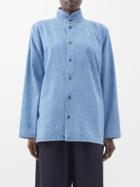 Eskandar - Stand-collar Cotton-chambray Denim Shirt - Womens - Light Blue
