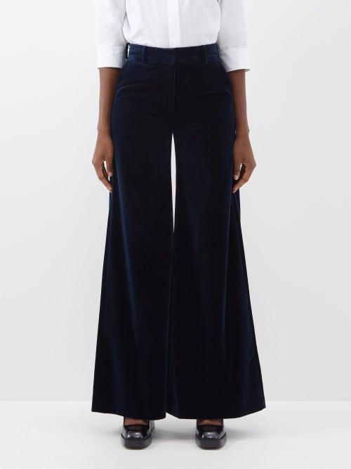 Bella Freud - Bianca Velvet Wide-leg Suit Trousers - Womens - Dark Blue