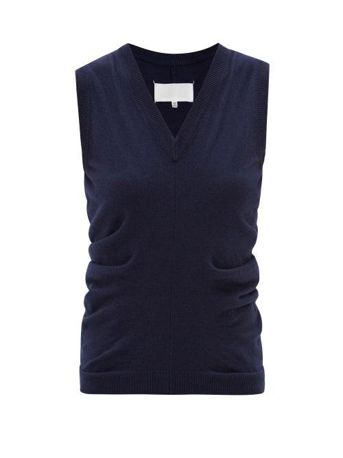 Matchesfashion.com Maison Margiela - Four-stitches Cashmere-blend Sleeveless Sweater - Womens - Navy
