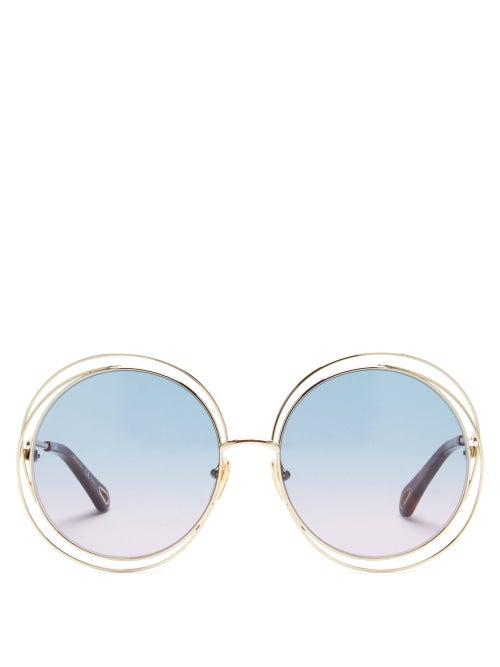 Matchesfashion.com Chlo - Carlina Oversized Round Metal Sunglasses - Womens - Gold