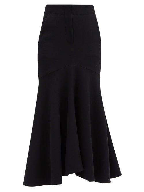 Matchesfashion.com Petar Petrov - Ros Fluted-hem Wool Midi Skirt - Womens - Black