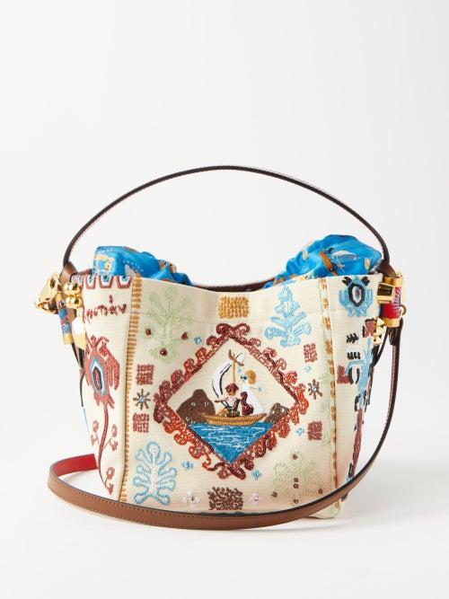 Christian Louboutin - Greekaba Loubi Frise Mini Bucket Bag - Womens - Beige Multi