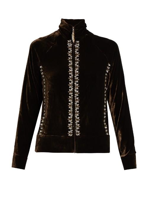 Wales Bonner Oryema Embellished Velvet Zip-through Top