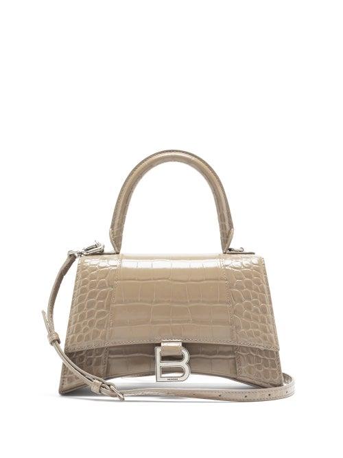 Matchesfashion.com Balenciaga - Hourglass Small Crocodile-effect Leather Bag - Womens - Beige