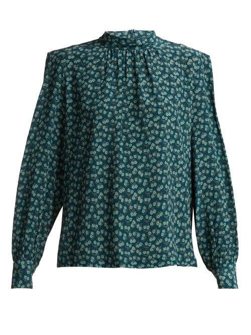 Matchesfashion.com Masscob - Posey Floral Print Silk Twill Blouse - Womens - Green Multi