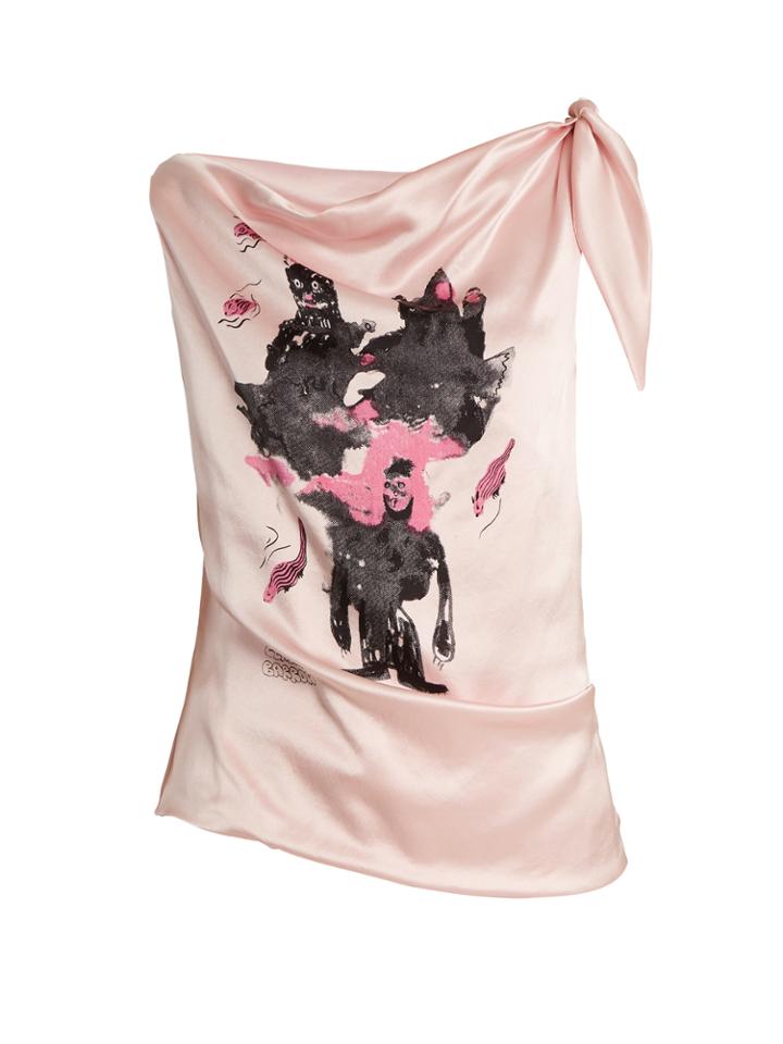 Claire Barrow Mouse Monkey-print Silk-satin Top