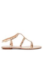 Aquazzura - Tequila Crystal-embellished Leather Flat Sandals - Womens - Gold