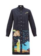 Matchesfashion.com Kilometre Paris - Capri Embroidered-cotton Shirt Dress - Womens - Blue Multi