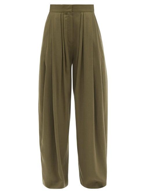 Ladies Rtw Vika 2.0 - High-rise Pleated Tencel-blend Wide-leg Trousers - Womens - Khaki