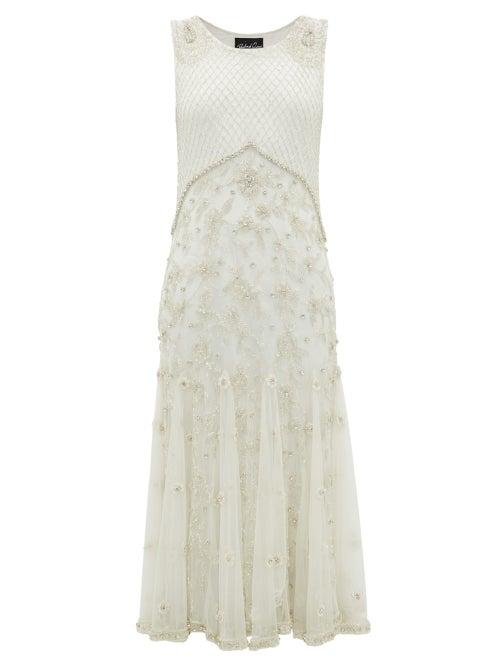 Matchesfashion.com Richard Quinn - Crystal And Bead-embellished Silk-tulle Midi Dress - Womens - Ivory