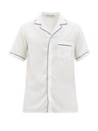 Matchesfashion.com Officine Gnrale - Jeffrey Piped-edge Bowling Shirt - Mens - White Navy