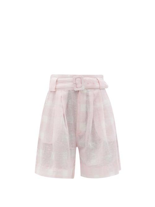 Matchesfashion.com Solid & Striped - The Talia Gingham Cotton-blend Wide-leg Shorts - Womens - Pink