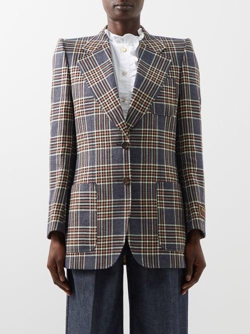 Gucci - Single-breasted Check Silk-moulin Jacket - Womens - Blue Multi