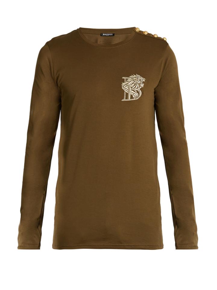 Balmain Logo-embroidered Long-sleeved Cotton T-shirt