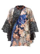 Matchesfashion.com Biyan - Jona Beaded Neck Velvet And Brocade Blouse - Womens - Black Pink