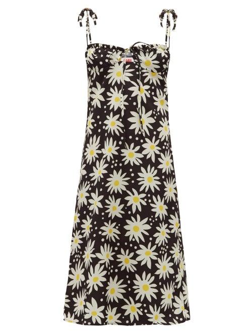 Matchesfashion.com Solid & Striped - Lolita Daisy Print Satin Dress - Womens - Black Print