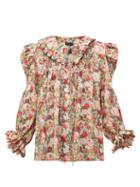 Matchesfashion.com Horror Vacui - Defensia Floral Print Smocked Cotton Blouse - Womens - Red Multi