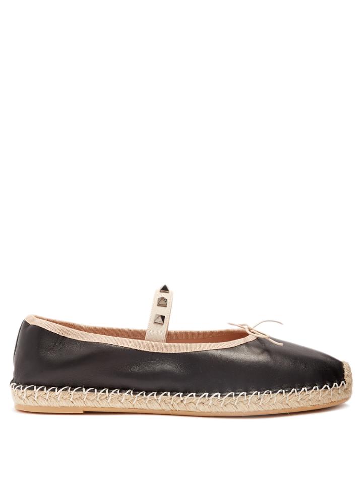 Valentino Rockstud Leather Ballet Espadrilles